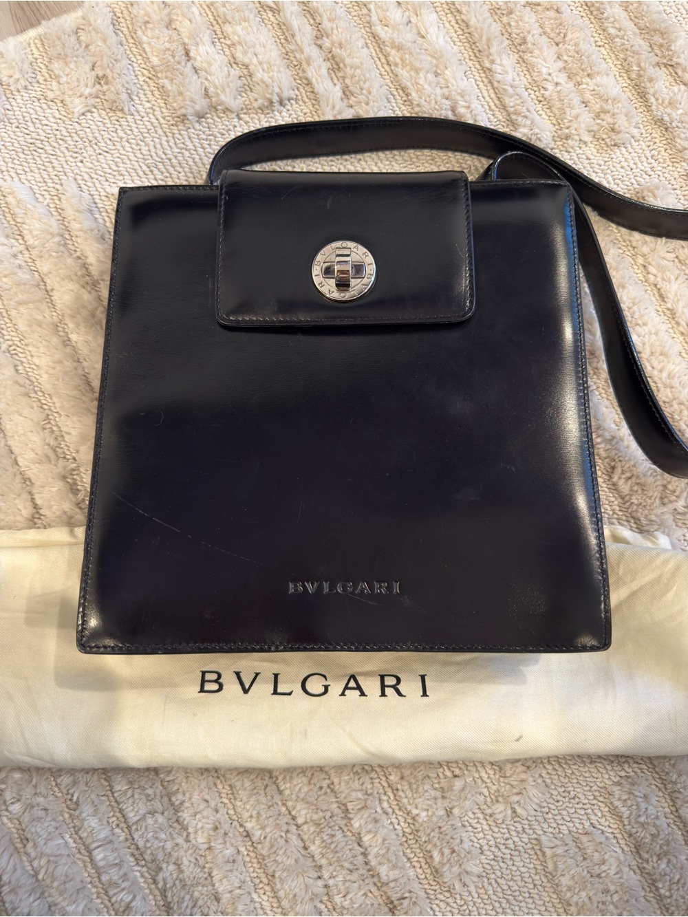 BVLGARI patent leather one strap shoulder bag with dust bag